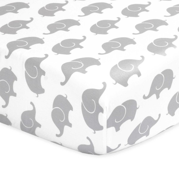 The Peanut Shell Elephant Fitted Crib Sheet in Gray, Buy Buy Baby.