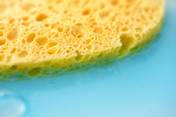 yellow sponge with blue fluid